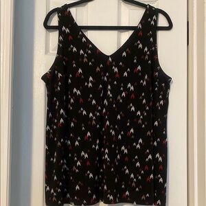 Black Sleeveless Top with Red and White Accents
